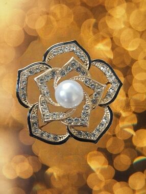 Black Enamel Rhinestone Flower